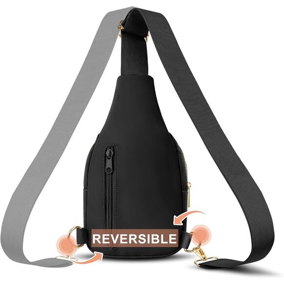 3 For $15 black Sling Crossbody Bag w/ Gold Zippers – Minimalist & Lightweight - Picture 5 of 5